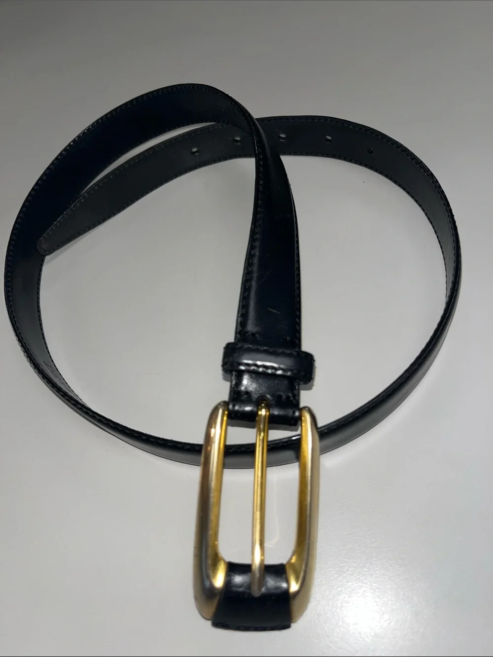 de Vecchi Black Leather Belt with Gold Buckle / Medium